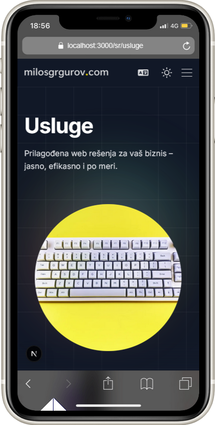 milosgrgurov.com — Portfolio & Client Website mobile view
